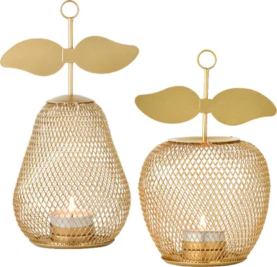 Obrázok produktu pre 2er Set Aesthetic Teelichthalter Pear Manzana gold 23cm