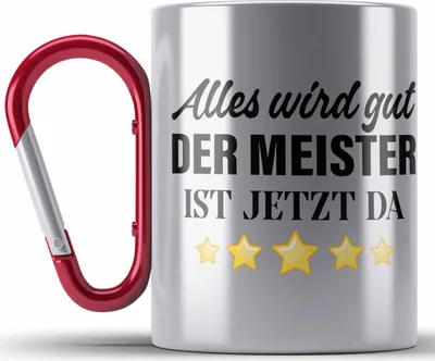 Produktbild von Trendation - Meisterprüfung Bestanden Geschenk Meister Prüfung Edelstahl Tasse Karabiner Mann Metallbauer Schreiner Dachdecker Maler Elektrotechnik Elektronik (Rot)
