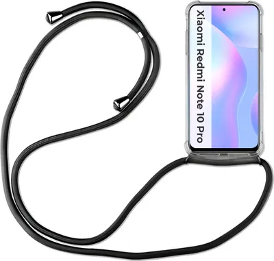 Produktbild von Xiaomi Hülle mit Band Schutzhülle Handykette Silikon Handy Tasche mit Schnur Neu Xiaomi Redmi Note 10 Pro Schwarz
