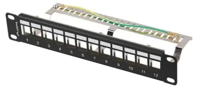 Zdjęcie produktu dla Lanberg patch panel blank 12 port 1U 10 ftp for keystone modules black v2, 1U, Czarny, Stal galwanizowana, 254 mm, 100 mm, 44,5 mm