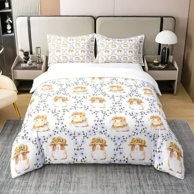 Image de Housse de couette en coton avec des motifs de fleurs de dessins animés pour enfants