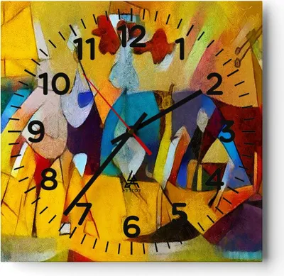 Produktbild von Wanduhr - Quadrat - Glasuhr - Abstraktion modern - 30x30cm - Schleichendes Uhrwerk - Lautlos - zum Aufhängen bereit - Dekoration Modern - Wanddekoration aus Glas - C4AC30x30-3455