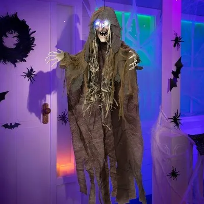 Produktbild von Famanu Halloween Dekoration Hängende Hexe – 160 cm, mit Geräuschaktivierung und leuchtenden Augen