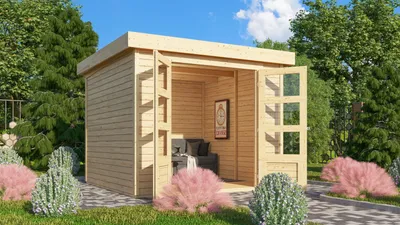 Produktbild von Karibu Gartenhaus "Calabar 2" SET naturbelassen mit Boden, Dachbahn