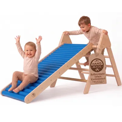 Produktbild von WoodsCraft - Indoor & Outdoor Kletterset: Rutsche [160cm] mit Kletterdreieck | Kinderrutsche-Rollenrutsche: viele Sinneserfahrungen | Kinder Rutsche