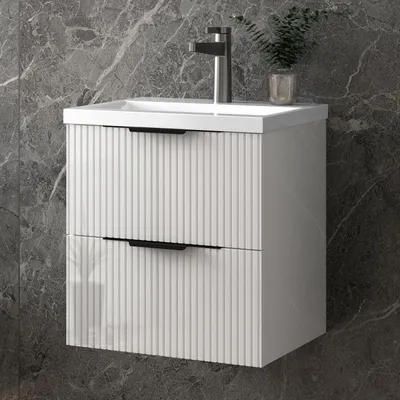 Produktbild von Unterschrank mit Waschbecken Waschbeckenunterschrank Badmöbel Waschtisch Badezimmerschrank hochglanz UV, Sanfter Schluss, 50x37x52cm