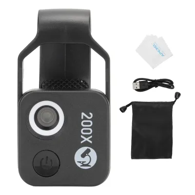 Image de Microscope portable – Mini-microscope à clipser 200x avec éclairage LED et filtre polarisant (CPL) pour les pierres précieuses et les métaux, couleur noire
