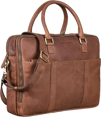 Imagen del producto de Silecomplaza Drake: Maletín de cuero grande estilo vintage, maletín XL de cuero, funda para portátil para trabajo y oficina, bolso de hombro, tipo bandolera, cuero genuino. Color: Messina (marrón)