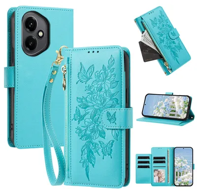 Produktbild von Handyhülle für Honor 400, Wallet Case Kunstleder mit Kartenfächern, Reißverschluss und Handschlaufe Blau