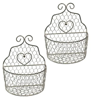 Productafbeelding van Set van 2 Metalen Wandmanden in Vintage Grijs