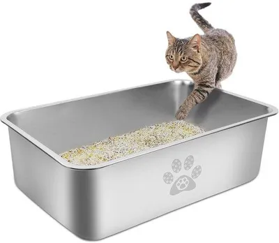 Immagine prodotto di Larga lettiera per gatti in acciaio inossidabile, grande, impermeabile, inodore, antistatica, per gatti di tutte le taglie e conigli, 59,5 x 39,5 x 20 cm