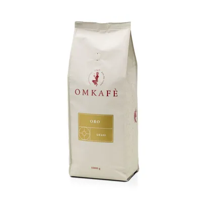 A bag of Omkafe Espresso Tipo Oro coffee beans.