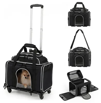Produktbild von COSTWAY Transporttasche faltbar für Haustiere mit Rollen, Teleskopgriff & Sicherheitsleine, Tragbare Hundebox, Transportbox, Reisebox, Katzentasche