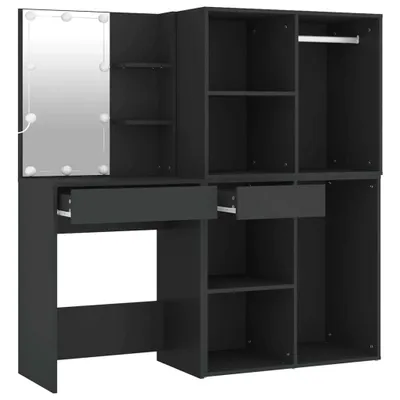 Obrázok produktu pre vidaXL LED toaletný stolík so skrinkami Čierny drevený materiál
