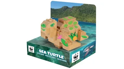 Productafbeelding van FabBrix WWF Houten Bouwblokken Schildpad. Houten bouwblokken, gemaakt van gecertificeerd beukenhout, 100% compatibel met traditionele bouwblokken