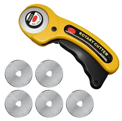 Rollschneider-Set 45 mm, 5 Ersatzklingen, für Stoff, gelb
