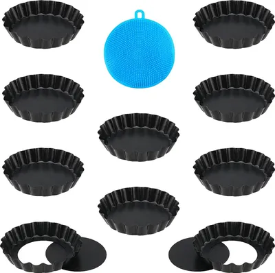 Produktbild von 10 cm Mini-Tartform mit Hebeboden - ideal für Kuchen und Quiche - Antihaftbeschichtung - Set von 10 - schwarz