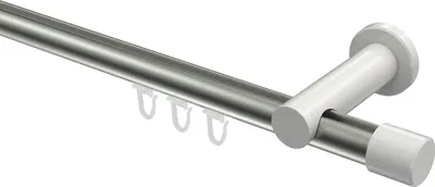 Produktbild von Interdeco Innenlaufstange / Gardinenstange mit Innenlauf Edelstahl-Optik / Weiß, Typ Platon Santo (Kappe), 20 mm Ø 1-läufig, 200 cm