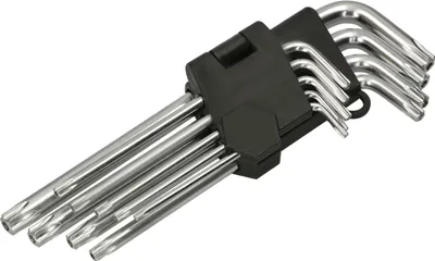 Image de KOTARBAU® : Jeu de 9 clés Torx coudées, de T10 à T50, idéal pour les vis Torx en acier chrome-vanadium. Clés Torx longues