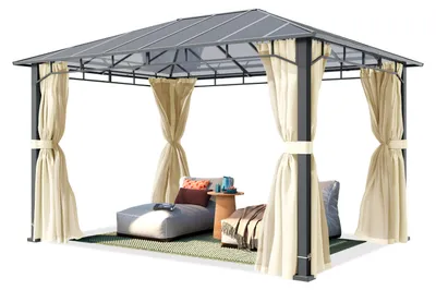 Produktbild von TOOLPORT Gartenpavillon 3x4 m Alu-Rahmen, Polycarbonat Dach ca. 8mm, beige - mit Seitenteilen und Moskitonetzen