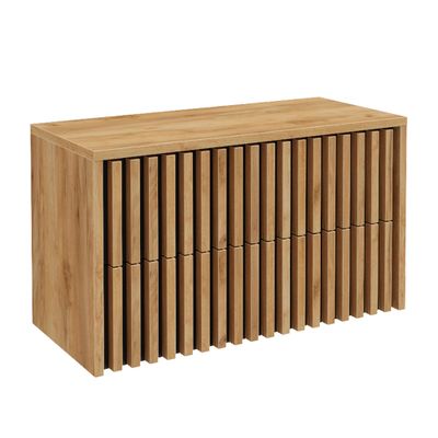 Waschbeckenunterschrank 100 cm für Aufsatzwaschbecken LUCCA-107 in Eiche Nb. mit Lamellenfroten, B/H/T: ca. 101/62,5/45,5 cm
