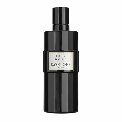 A black bottle of Korloff Paris Iris Doré Eau de Parfum unisex 100 ml.