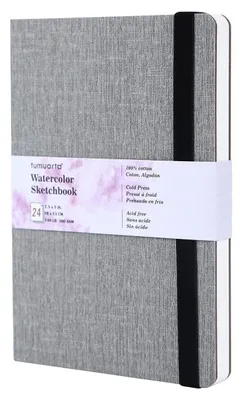 Immagine prodotto di Quaderno da schizzi per acquerelli, carta 100% cotone, 300 g/m², formato 19x13 cm, 24 fogli, grana fine, colore grigio