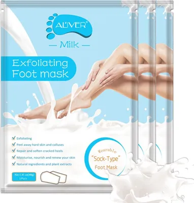 Immagine prodotto di Maschera per i piedi Scrub per i piedi Cura dei piedi Calzini anti-calli Rimuovi calli Latte morbido, 3 paia
