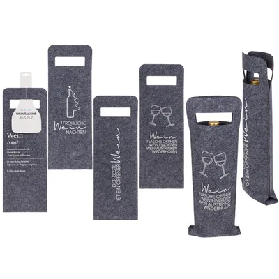 Produktbild von Geschenktasche für Weinflasche - grau - aus Filz - ca. 42 x 14,5 cm - 1 Stück
