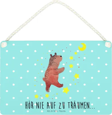 Produktbild von Mr. & Mrs. Panda holzbild Bär Träume DIN A4 - Blau Pastell - Geschenk, Holzschild, Türschild, Wandbild Holz, Traumdeutung, hängeschild, Teddy, Schild, Traum, Träumen