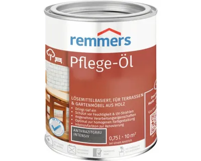 Zdjęcie produktu dla Remmers Maintenance Oil antracytowo-szary intensywny, 0,75 l, olej do drewna wewnątrz i na zewnątrz, wodoodporny, odporny na warunki atmosferyczne, odpowiedni do mebli ogrodowych i drewnianych tarasów