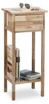 Beistelltisch mit Schublade, 2 Ablagen, Walnussholz, 80x35x30 cm
