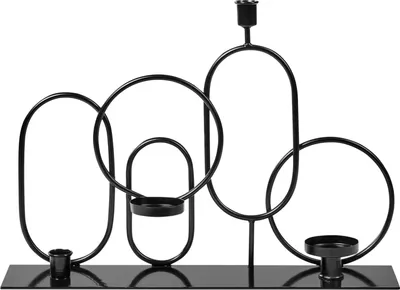 Produktbild von BELIANI Kerzenhalter Schwarz Metall 30 cm Hoch Geometrisch für 4 Kerzen Teelichthalter Stumpenkerzenhalter Stabkerzenhalter Tischleuchter