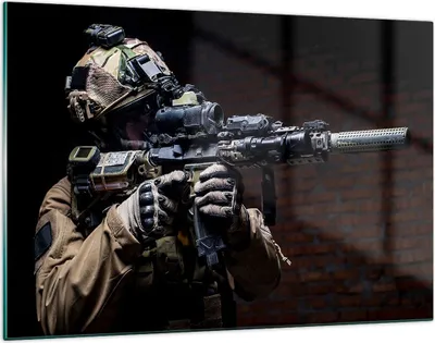 Produktbild von Bilder auf glas - Soldat Gewehr - 120x80cm - Glasbilder - Wandbilder - Kunstdruck - zum Aufhängen bereit - Wanddekoration aus Glas - Glas Bilder - Wandbild auf Glas - Einteilig - GAA120x80-3785