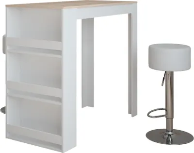 Zdjęcie produktu dla Zestaw stołu barowego Vicco Repose Biały/Sonoma 57 x 117 cm z 2 stołkami barowymi, Model 55729