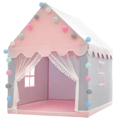Produktbild von Kinderzelt Haus mit LED-Lichterkette, rosa, für Kinderzimmer und Garten