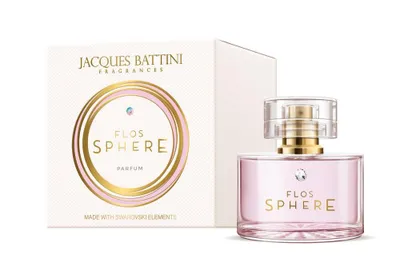 A bottle of Jacques Battini Flos Sphere Parfum and its packaging are displayed against a white background.