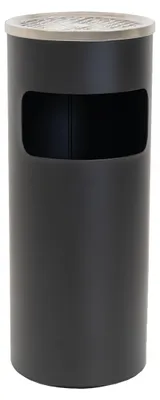Produktbild von Abfalleimer mit Aschenbecher 30 L Schwarz Metall pulverbeschichtet Mülleimer Aschenbecher 2 in 1