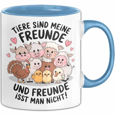 Produktbild von Vegan Vegetarisch Tasse Geschenk Lustige Geschenkidee Spruch Tier Sind Meine Freunde (Blau)