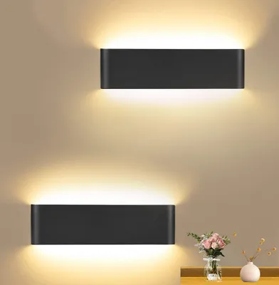 Produktbild von 2X moderní led nástěnné světlo vnitřní černé, nahoru a dolů led nástěnné svítidlo 40cm 12w, nástěnné osvětlení pro obývací pokoj ložnice předsíň stěna, teplá bílá