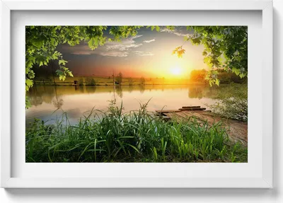 Produktbild von Sonnenuntergang, Sommertage– Wandbild mit Rahmen – Gerahmtes Bild  – Wanddekoration – 60x40 cm –  Schwarz Rahmen