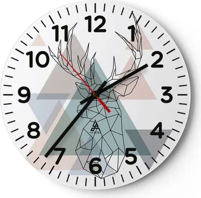 Produktbild von Wanduhr - Rund - Glasuhr - Hirsch Abstraktion - 40x40cm - Schleichendes Uhrwerk - Lautlos - zum Aufhängen bereit - Dekoration Modern - Wanddekoration aus Glas - C4AR40x40-3909