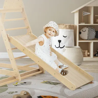 Produktbild von Joyz 3in1 Klettergerüst Set Indoor mit 2 Kletterleitern, Kletterbrett/Rutschbrett und Schaukel, aus Holz, 121x127x112 cm, für Kinder ab 3 Jahren