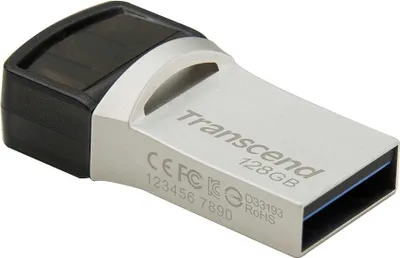 Produktbild von Transcend JetFlash 890, 128 GB, USB Type-A / USB Type-C, 3.2 Gen 1 (3.1 Gen 1), Kappe, 3 g, Schwarz, Silber