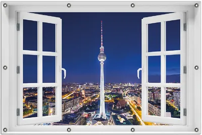 Produktbild von Wallario Outdoor-Poster für Garten oder Balkon 100 x 150 cm: Fernsehturm Berlin bei Nacht