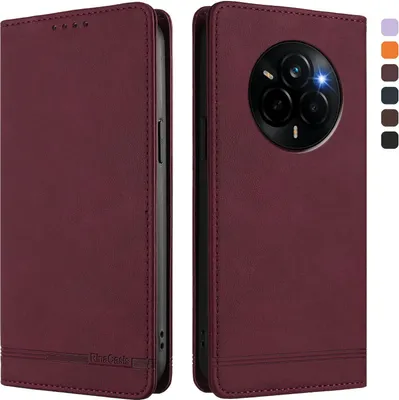 Obrázek produktu pro Pouzdro pro Realme Narzo 80 Pro, retroPolyuretankožené flip pouzdro s stojánkem a přihrádkami na karty Červený