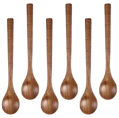 Productafbeelding van Set van 6 houten lepel - 17 cm lang, voor thee, koffie en koken