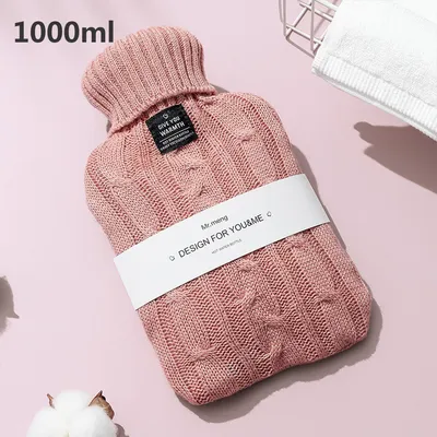 Produktbild von Wärmflasche mit weichem Strickbezug Auslaufsichere Wärmeflasche Bettflasche zur Schmerzlinderung aus Naturkautschuk für Kinder 1000ml Rosa
