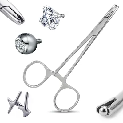 Produktbild von Piercingzange - Werkzeug zum Greifen und Aufdrehen von Piercingkugeln - Edelstahl - 12 cm Länge