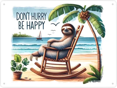 Produktbild von Faultier am Strand Metallschild XXL in 28x38 cm mit Spruch Don't hurry - be